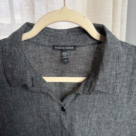 Eileen Fisher Shirt Dress Hemp Organic Cotton Check Short Sleeve Oversized SMALL - Picture 9 of 11